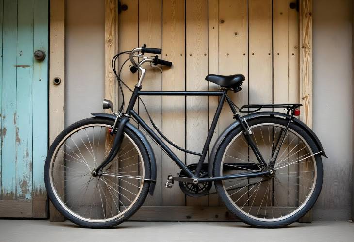 Retro Bicycle Resting Against the Rustic Wooden Wall of a Vintage House